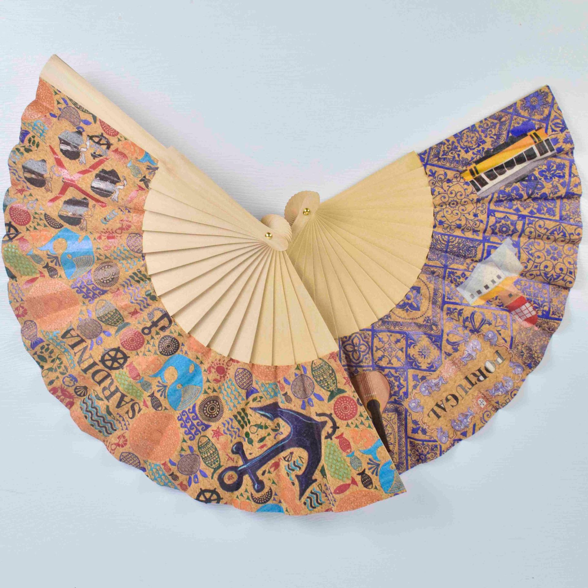 Retro británico ventilador de corcho de madera ventilador de madera artesanía regalo ventilador plegable impresión de serigrafía