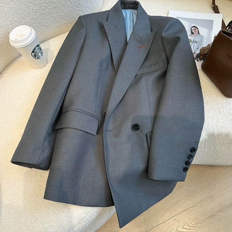 in stock Grey Suit Jacket Women's Loose Spring New Korean Style Fashionable Elegant Slim Look Suit Top