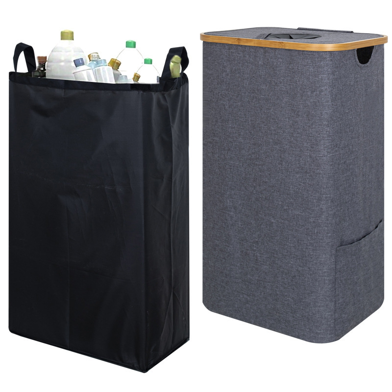 Indoor recycling bin bottle storage basket trash can large with lid foldable beverage bottle recycling bin with inner bag