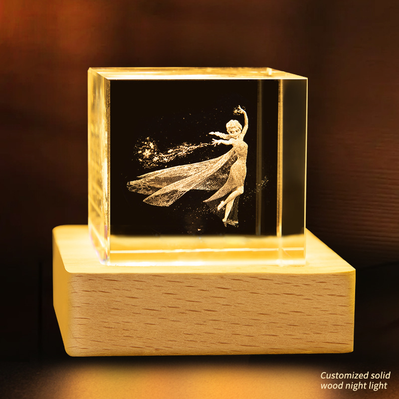 Escultura interior 3D transfronteriza cristal cuadrado luminoso luz nocturna adopción de una nube decoración creativa base de madera decoración decoración de escritorio