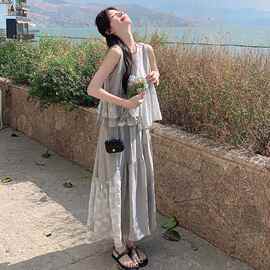 【夏款现货】数据好 无袖拼接连衣裙两件套