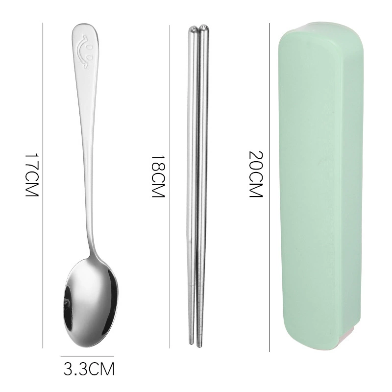 Portable 304 Stainless Steel Tableware Set, Spoon Chopsticks Fork, 3‑Piece with Storage Case