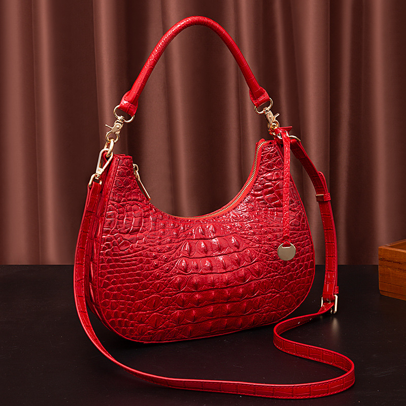 Nova usnjena torba za čez ramo z vzorcem krokodilov iz brahmanskega usnja, ki nosi pod pazduho ženske, Dou Kuai, organizacija za prenos v živo_voghion.com