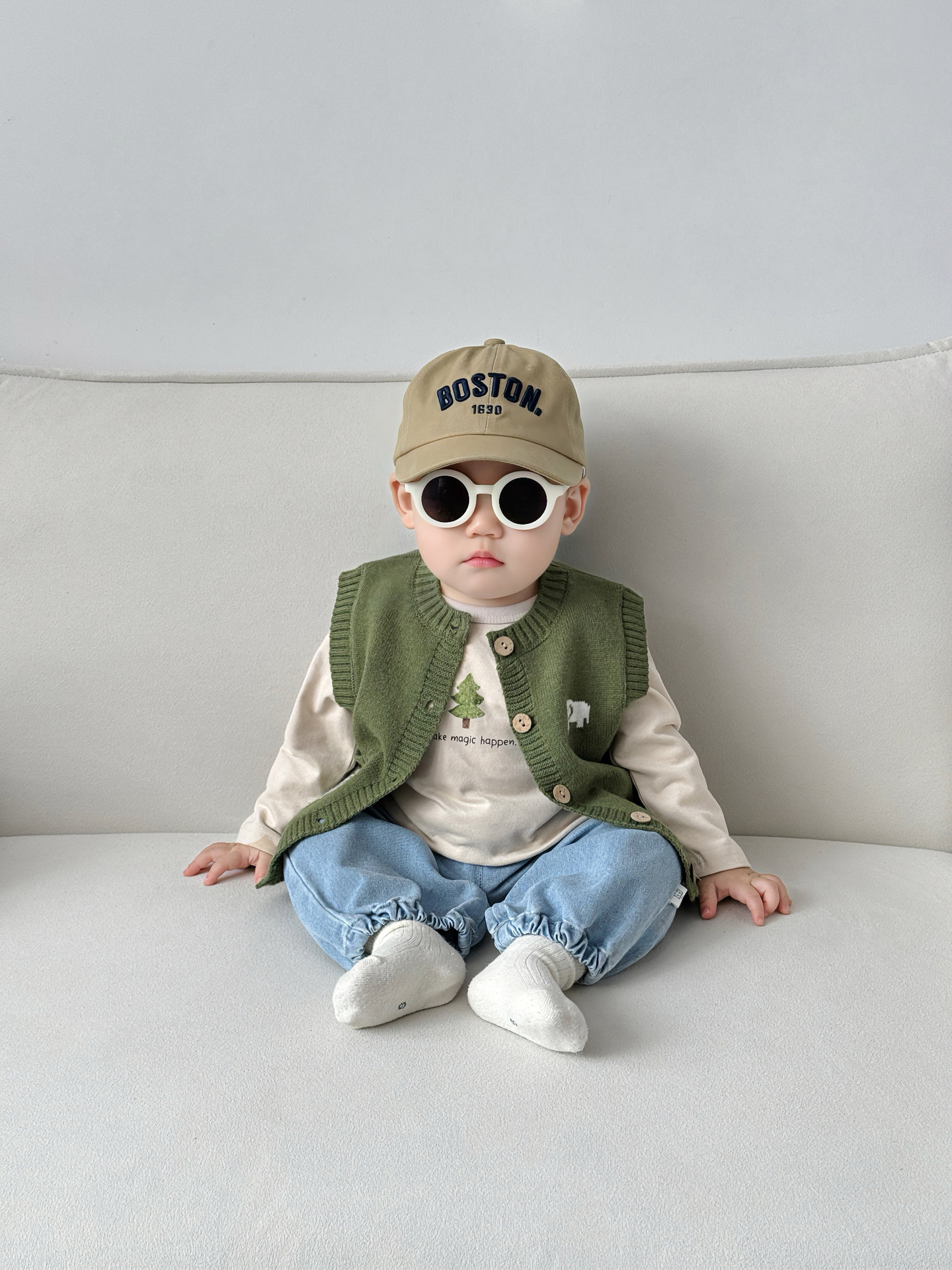 Chaleco infantil coreano guapo vestido de primavera nuevo chaleco de cardigan de punto para bebés de otoño para niños pequeños abrazadera de caballo