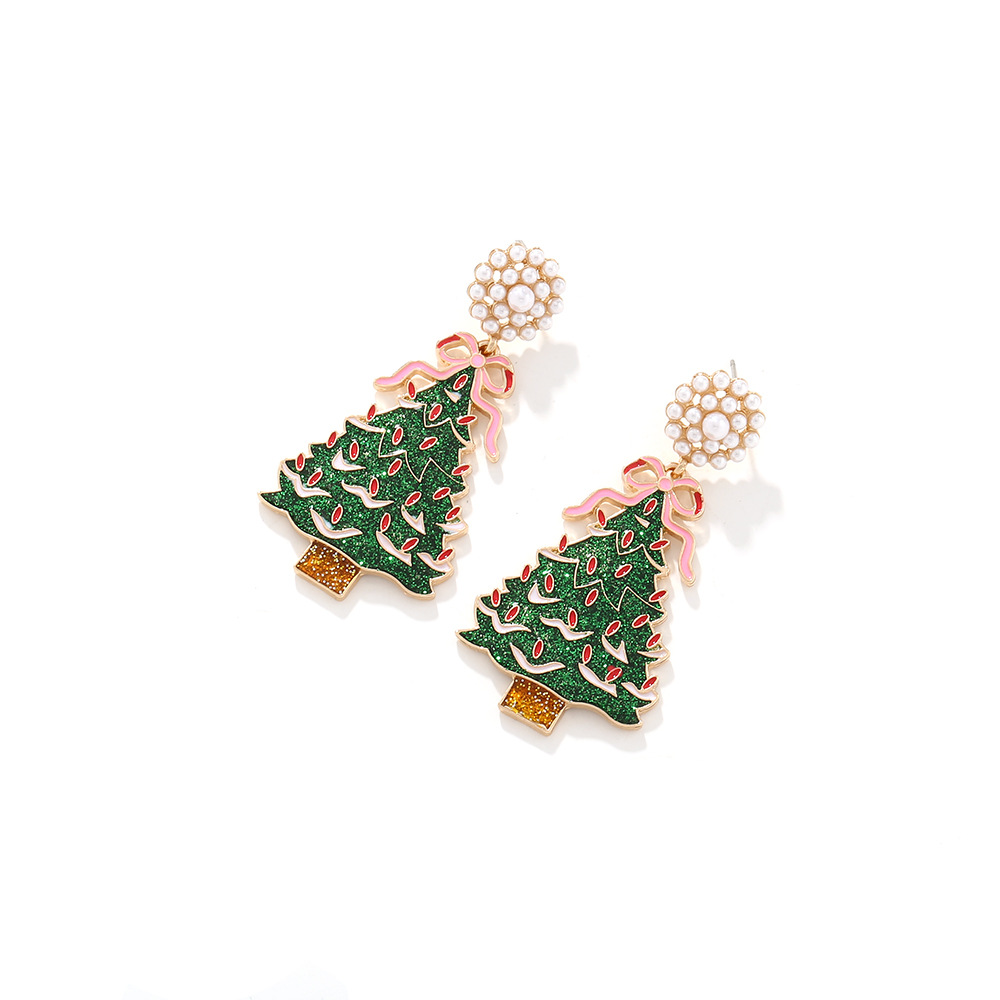 1 Pair Quantity 1 Pair Casual Sweet Christmas Tree Bow Knot Alloy Artificial Pearls Drop Earrings