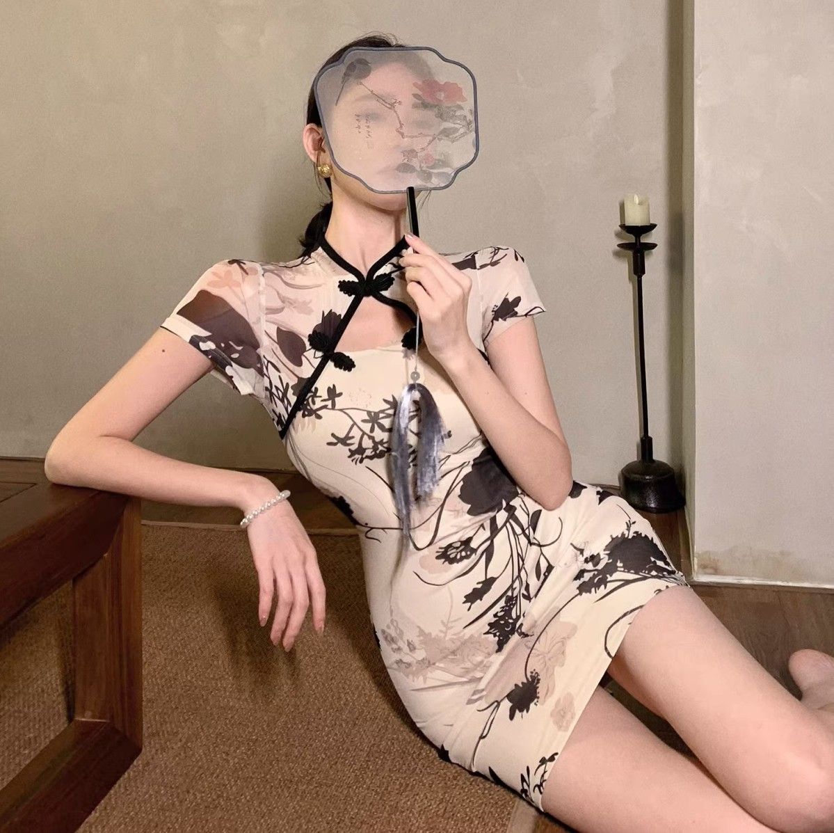Fashion Simple Qipao Young Girls, High-end Retro Print, Waist-cinching Slimming Improved Chinese-style Dress For Women_ecoleips.com