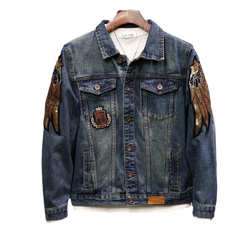 Men's Denim Jacket With Embroidery And Owl Beads Style Detail_voghion.com