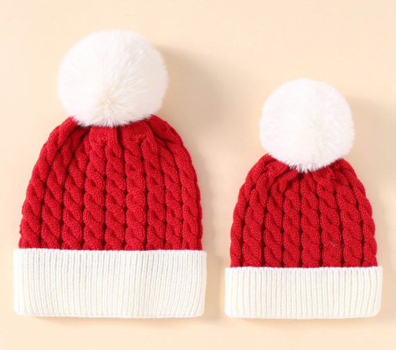 Stickad mössa med pom-pom för dam klassisk julstil_voghion.com