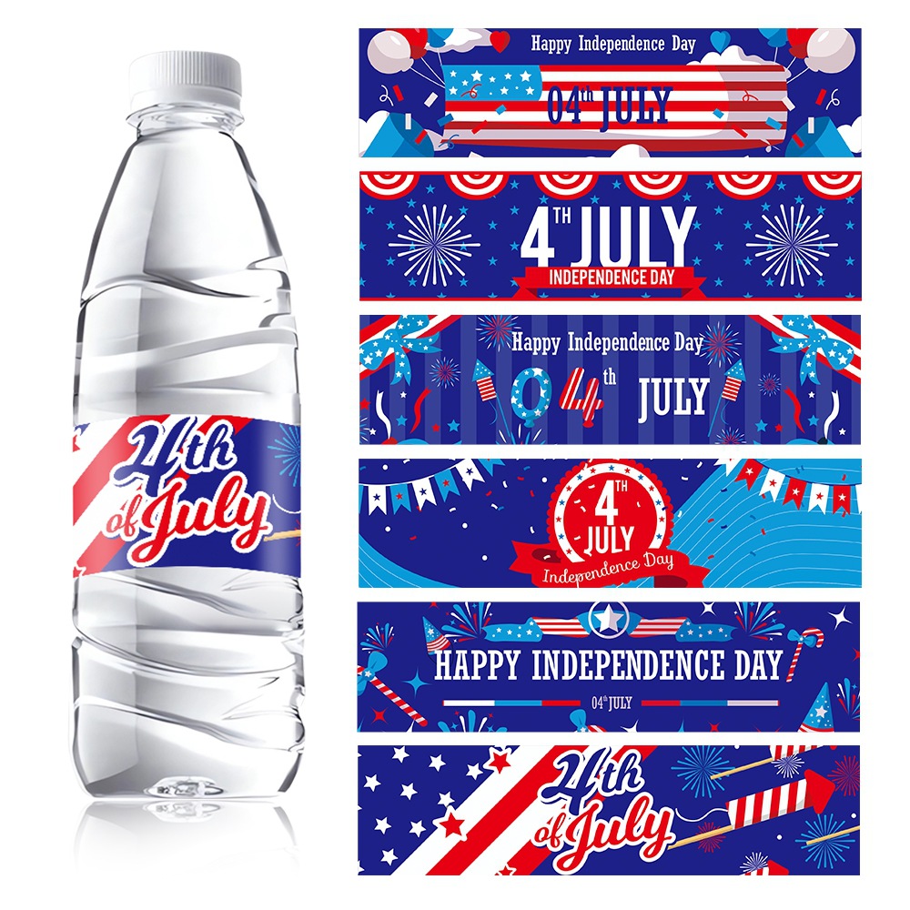 Nueva etiqueta engomada de botella de agua decorativa del Día de la Independencia de EE. UU.