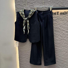 早秋新款欧货洋气减龄两件套马甲高腰直筒裤时尚小香风套装女