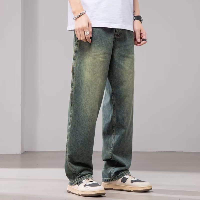 2024 primavera y otoño nuevos jeans marca de moda para hombres American High Street pantalones anchos casuales rectos sueltos