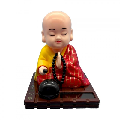 Cross-Border Internet-Famous Solar-Powered Little Monk Nodding and Tapping on a Wooden Fish, Car Accessory, Furniture, Handicraft, Car Decoration, Interior Accessory (Car ornaments) - small-the-little-monk-color-box-packaging