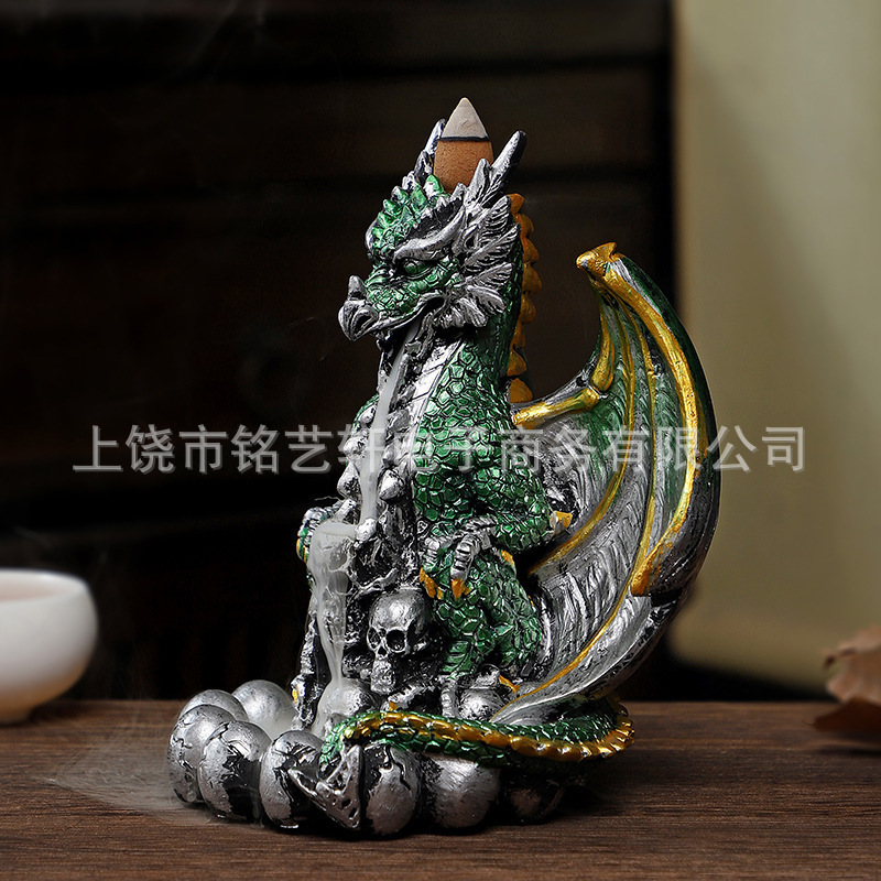 跨境爆款恐龙香炉摆件创意家居装饰布置树脂工艺品战斗龙倒流香炉|undefined