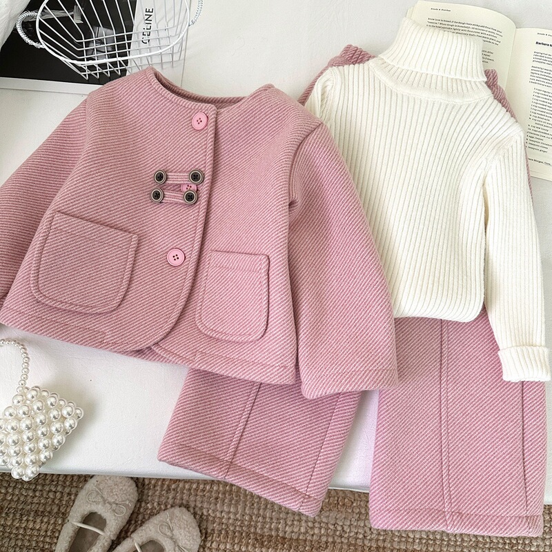 2025冬季新款韩版女童加绒加厚长袖外套裤子套装D68809|undefined