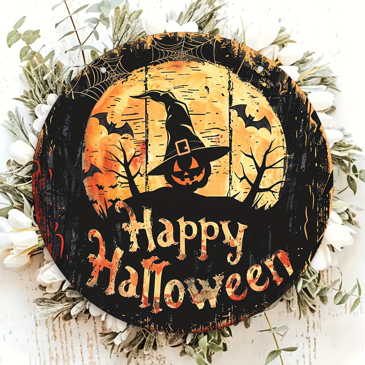 Decoración del hogar de la explosión transfronteriza encontrada Feliz Halloween puerta de madera logotipo redondo placa de decoración creativa