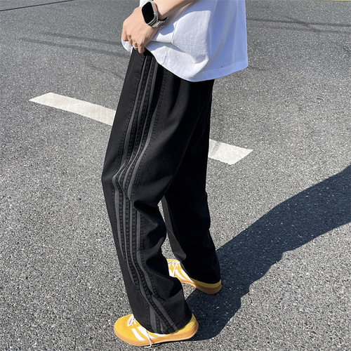 f2ocus Striped Men's Summer Thin American Street Military Green Straight Trousers Workwear Pants Athletic Casual Long Pants