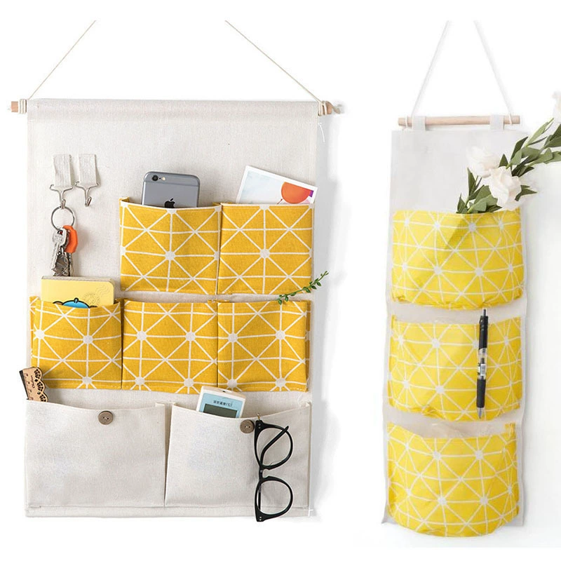 Сумка для хранения, настенная сумка для хранения одежды, нижнего белья за дверью, ювелирные изделия, подвесная сумка для спальни из хлопка и льна, носки, бытовая подвесная водонепроницаемая сумка