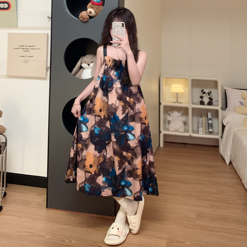 Fabricante de verano 2025 pijama de cabina pijama de niñas fresco uniforme de estudiantes vestido largo un cuello de ropa de casa