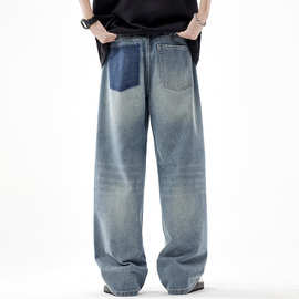 跨境春夏季新款潮牌薄款破洞直筒牛仔裤男式简约青年宽松牛仔