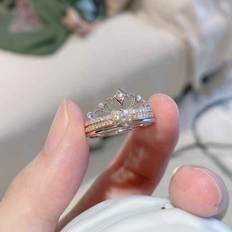 Plating, Inlay Design Modern Style Crown Copper Plating Inlay Artificial Diamond Rings