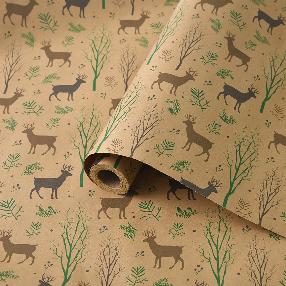 Venta caliente transfronteriza, rollo de gran tamaño, papel de regalo de Navidad, papel kraft retro, papel de regalo de Navidad, papel de regalo