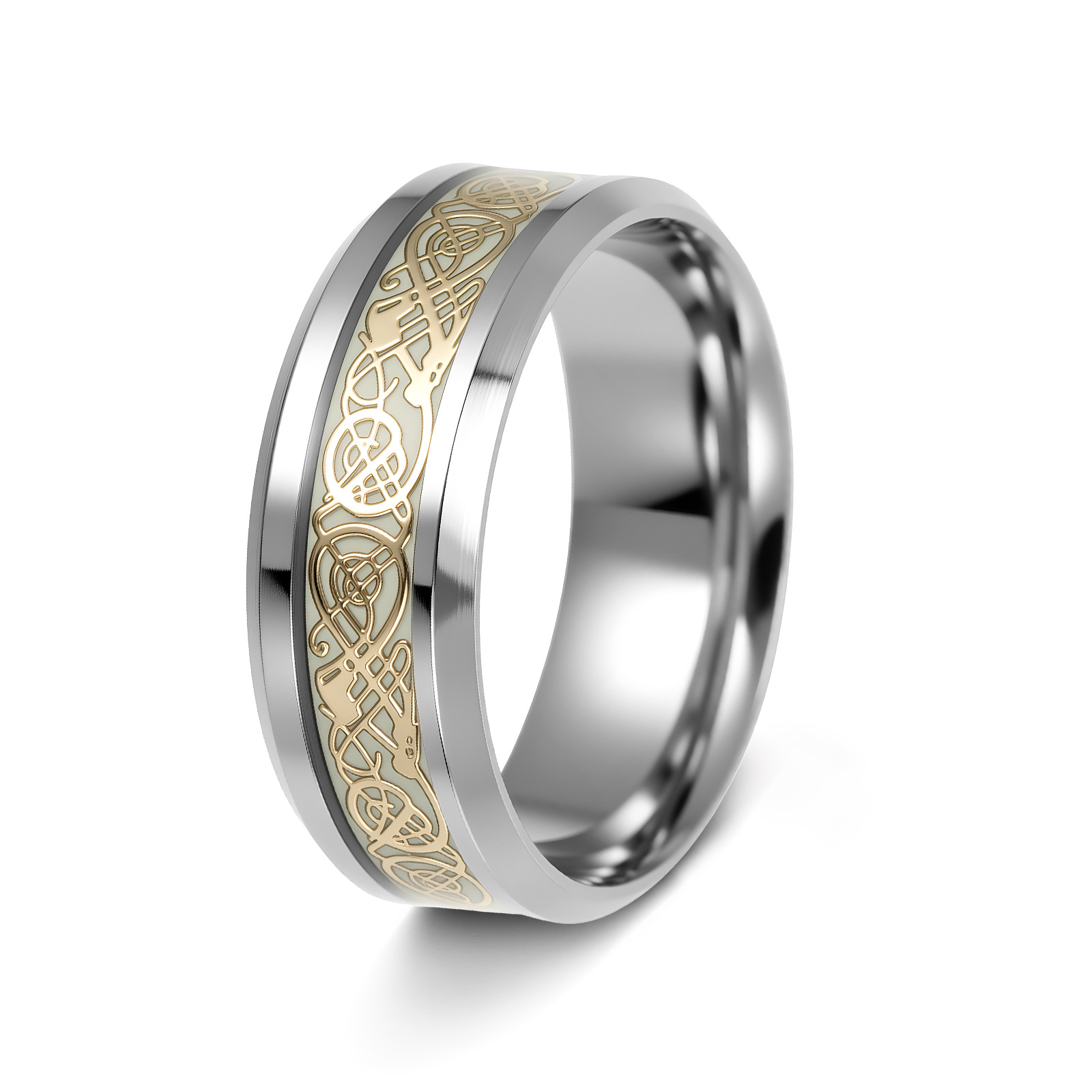 Transfronterizo europeo y americano popular joyería de acero de titanio al por mayor anillo de patrón de dragón luminoso fluorescente Nueva joyería se puede entregar en nombre de una sola pieza