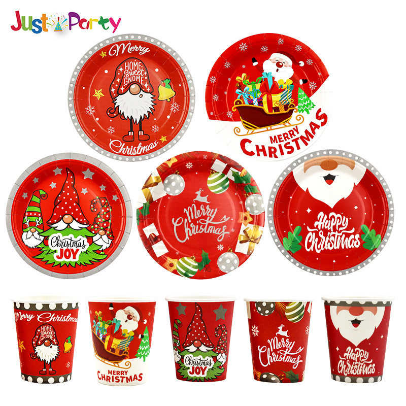 New Christmas theme disposable paper cup paper plate suit Christmas disposable Christmas paper cup paper plate batch