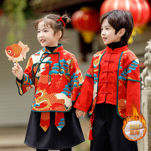 Boys and Girls Tang Suit Girls chinese princess winter hanfu tang suit   Children Hanfu Chinese Celebration New Clothes