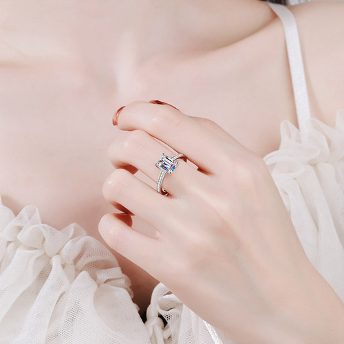 925 silver ring women's moissanite ring plated pt950 gold meson radiant emerald cut ring manufacturer wholesale
