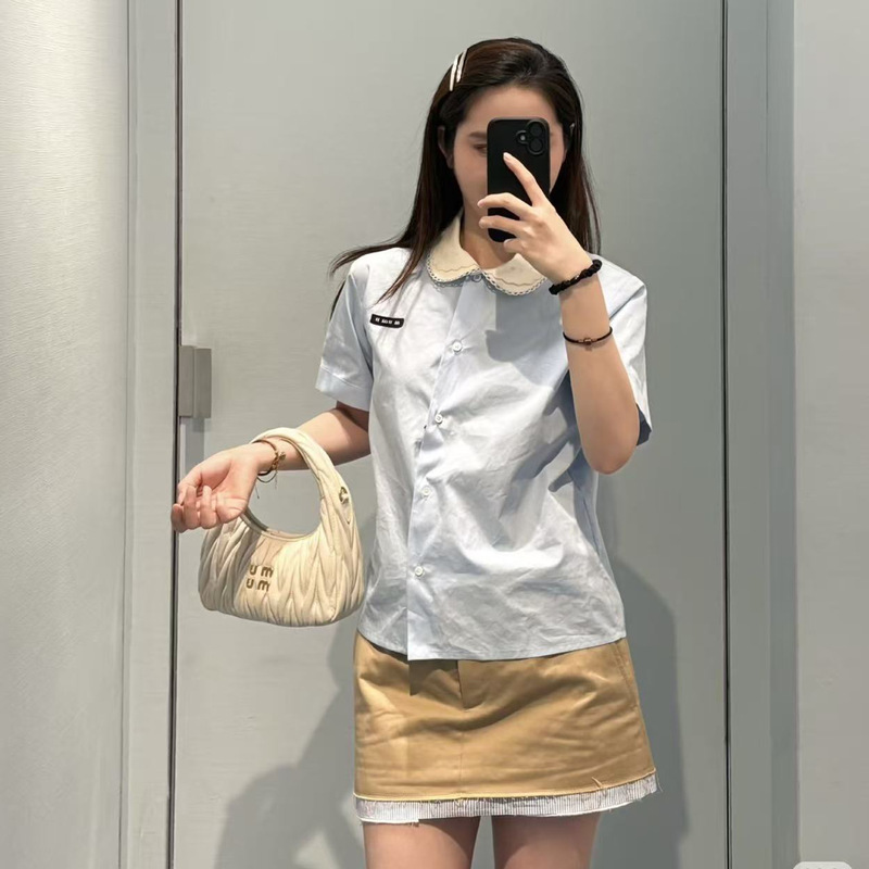 26 Summer New Style Nanyou Miu Fashion Fresh Doll Collar Letter Short Sleeve Lace Collar Shirt Versatile Top Women's Clothing 26 Summer New Style Nanyou Miu Fashion Fresh Doll Collar Letter Short Sleeve Lace Collar Shirt Versatile Top Women's Clothing