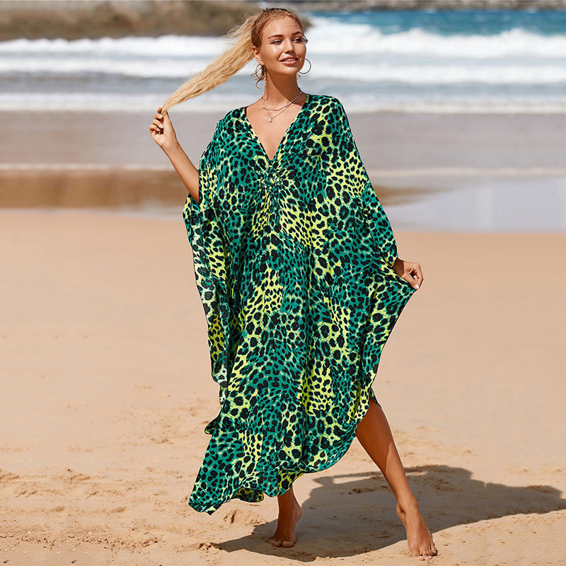 224g Weight Sunscreen Shirt Outerwear Type 3/4 Length Sleeve Sleeve Length Polyester Fabric Type Long Top Length V Neck Neckline Printing, Leopard Pattern Spring&Summer Season Women's Gender Vacation, Beach Style Women's Printing Leopard Vacation Beach Cover Ups 108