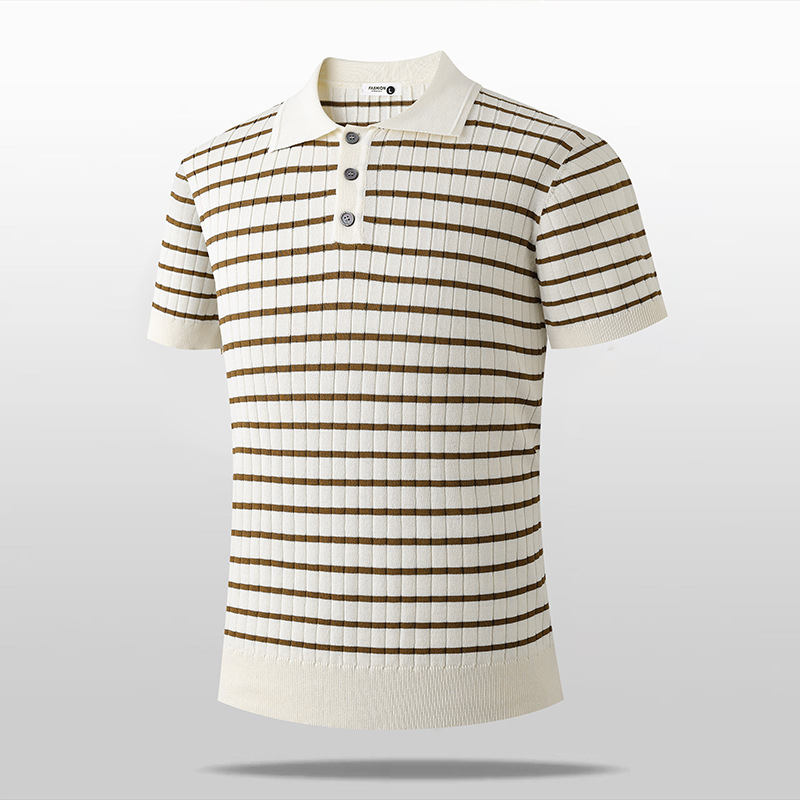 Camisas de polo camisetas de punto de manga corta camisetas a rayas de hombre texturas de alto nivel viejos ganancias de hielo seda verano fábrica transfronteriza al por mayor