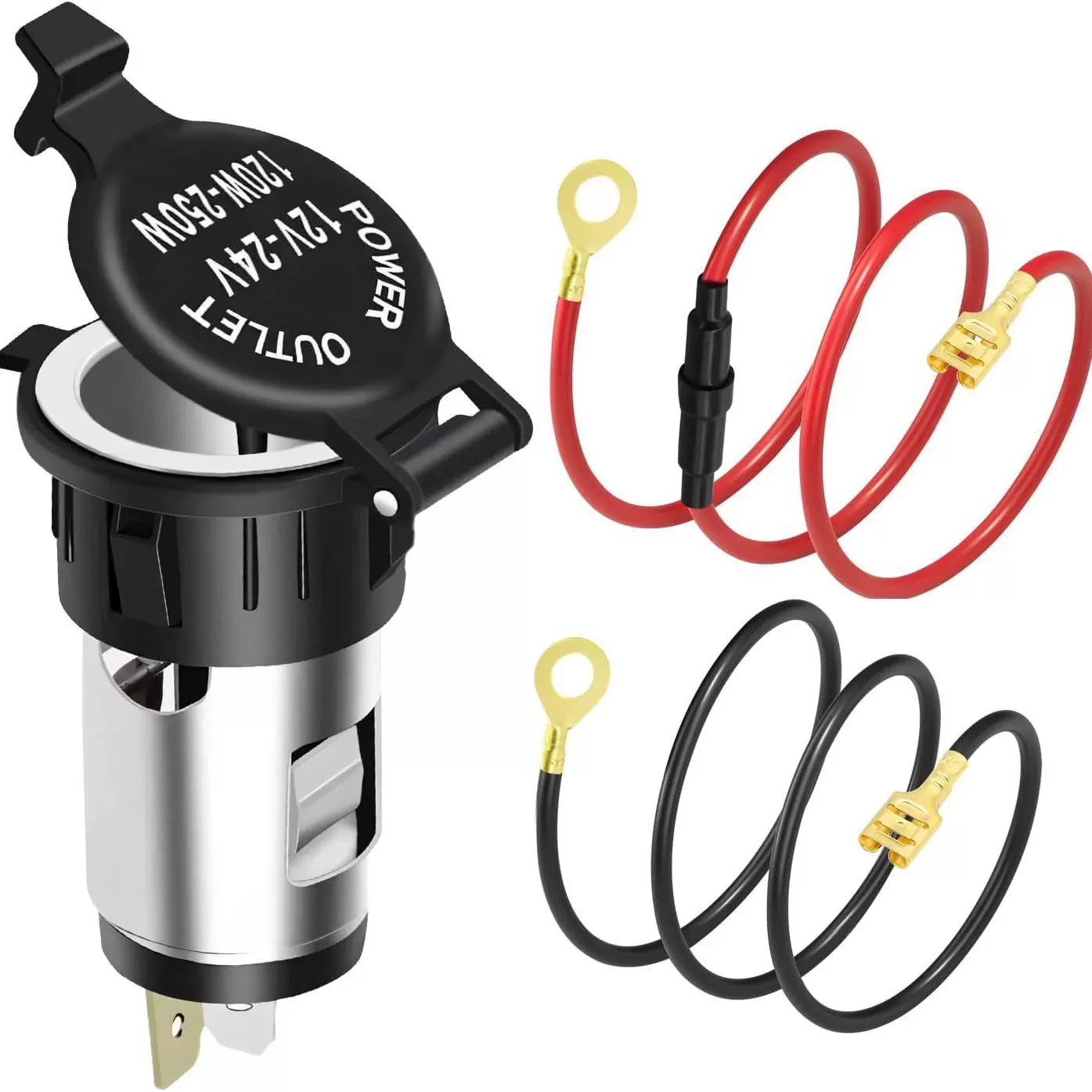 跨境汽车摩托车通用改装12V-24V电源取电插座车充座充点烟器母座