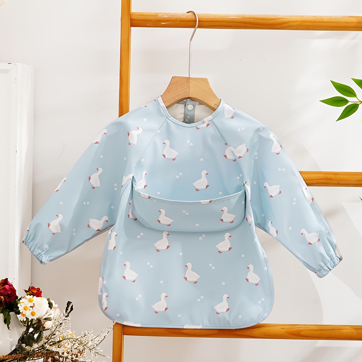 Danés PU impermeable de manga larga para niños mono anti-fouling buena limpieza bebé comiendo babero bebé babero anti-sucio alimentación
