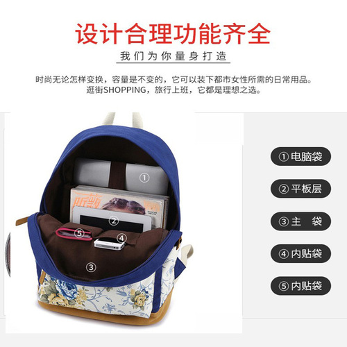 New Model Foreign Trade Schoolbag Set of Three Student Korean Style Large Capacity Dual Shoulder Bag Women's Casual Travel Canvas Backpack for Men