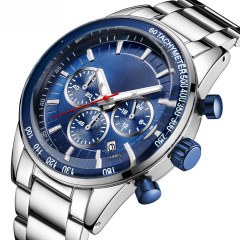 MINI FOCUS Brand Business Men's Watch Multifunctional Movement Calendar Backlight Waterproof Stainless Steel Strap 0187G