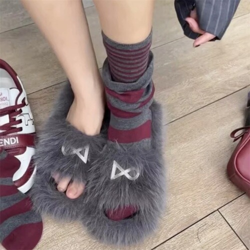 Autumn and winter socks, women's stripe all-match pile socks, Ancola vertical stripe pattern mid-tube socks, new fake two-piece fashionable socks