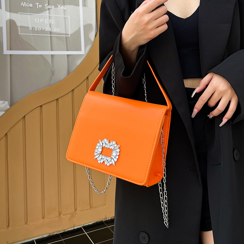 Bolsos de axila de estilo occidental, nuevos bolsos cuadrados pequeños de PU, bolsos de mujer, bolsos de mensajero de un solo hombro, bolsos de diamantes brillantes, moda