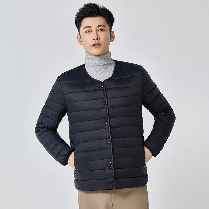 New Men's Inner Wearing Cotton-padded Jacket Autumn and Winter Inner Wearing Cotton-padded Clothes Short Lightweight Collarless Inner and Outer Wearing Lightweight V-Neck Cotton-padded Jacket