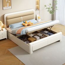t%奶油风实木床1.8米现代简约床双人床白色1.5米主卧储物婚