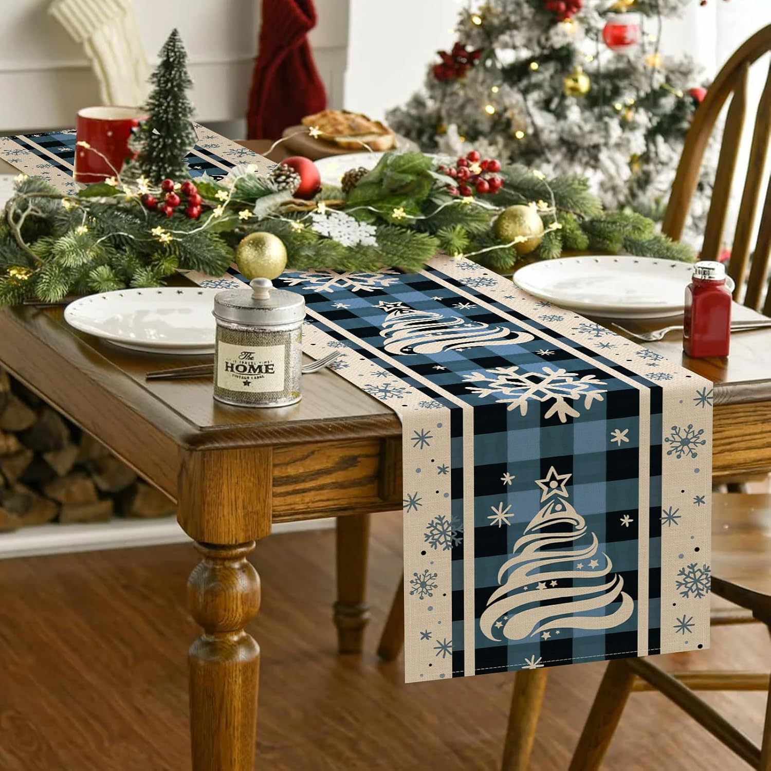 Transfronterizo 2024 Amazon nuevo árbol de Navidad festivales lino tabla bandera tabla de comedor tabla bandera de té image 5