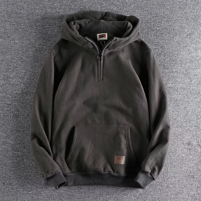 Veste décontractée à col semi-ouvert pour jeunes, mode américaine, coton épais, pull à capuche pour hommes, tendance printemps et automne_voghion.com