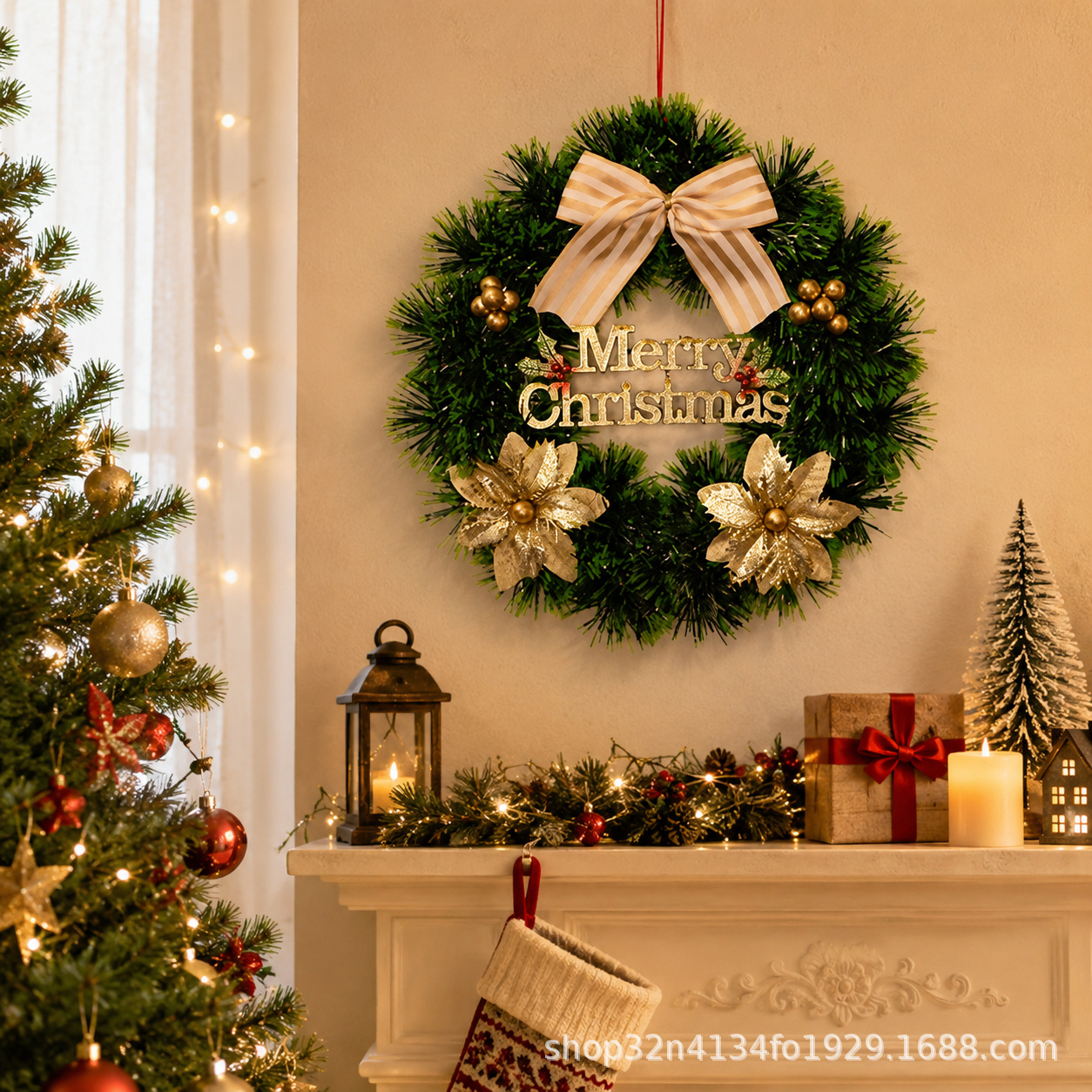 Nuevos productos transfronterizos decoraciones de árboles de Navidad de varios tamaños, coronas de pared, coronas de flores, escaparates de Ratán al por mayor image 4