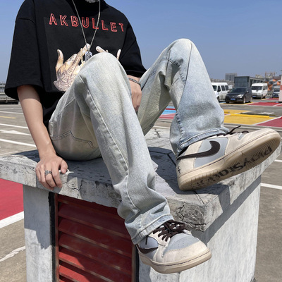 黃泥牛仔褲男設計感小衆美式vibe風格褲子高街ins潮牌乞丐褲夏季