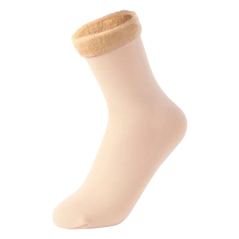 Autumn and winter socks women's solid color snow socks cold-proof simple floor socks fleece-lined thickened mid-calf length socks warm confinement socks