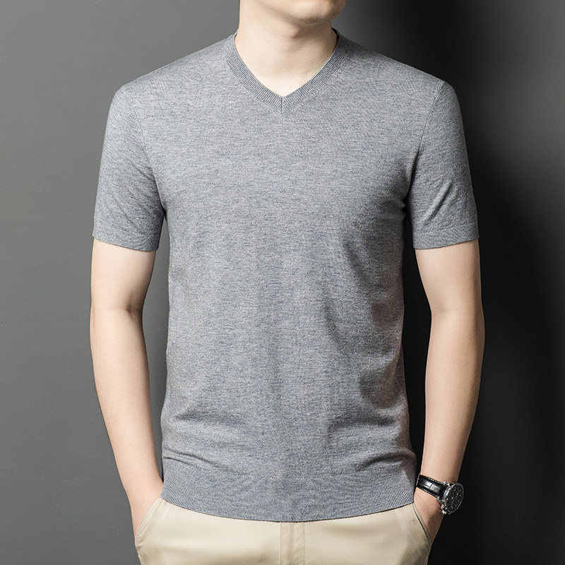 Ordos 100% cachemira pura, hombre de manga corta, suéter de lana de punto de cuello medio alto, suéter de manga media gruesa