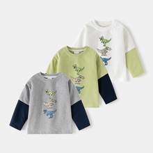 童装秋季新款批发 宝宝衣服儿童长袖T恤男童拼袖打底衫潮一件代发