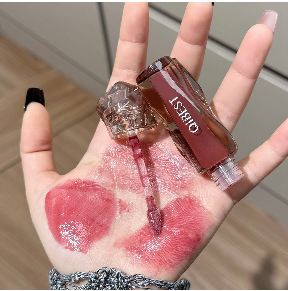 QIBEST Tea-brown Flowing Mirror Lip Gloss four-color Curved Lipstick for export, dark series lip mud one-piece consignment undefined