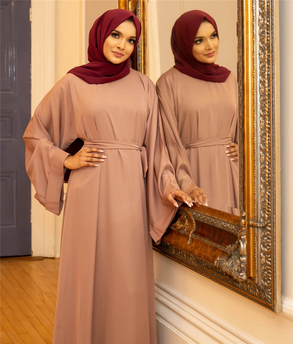基础款跨境中东女装阿拉伯长袍纯色大码连衣裙Muslim Abaya详情7