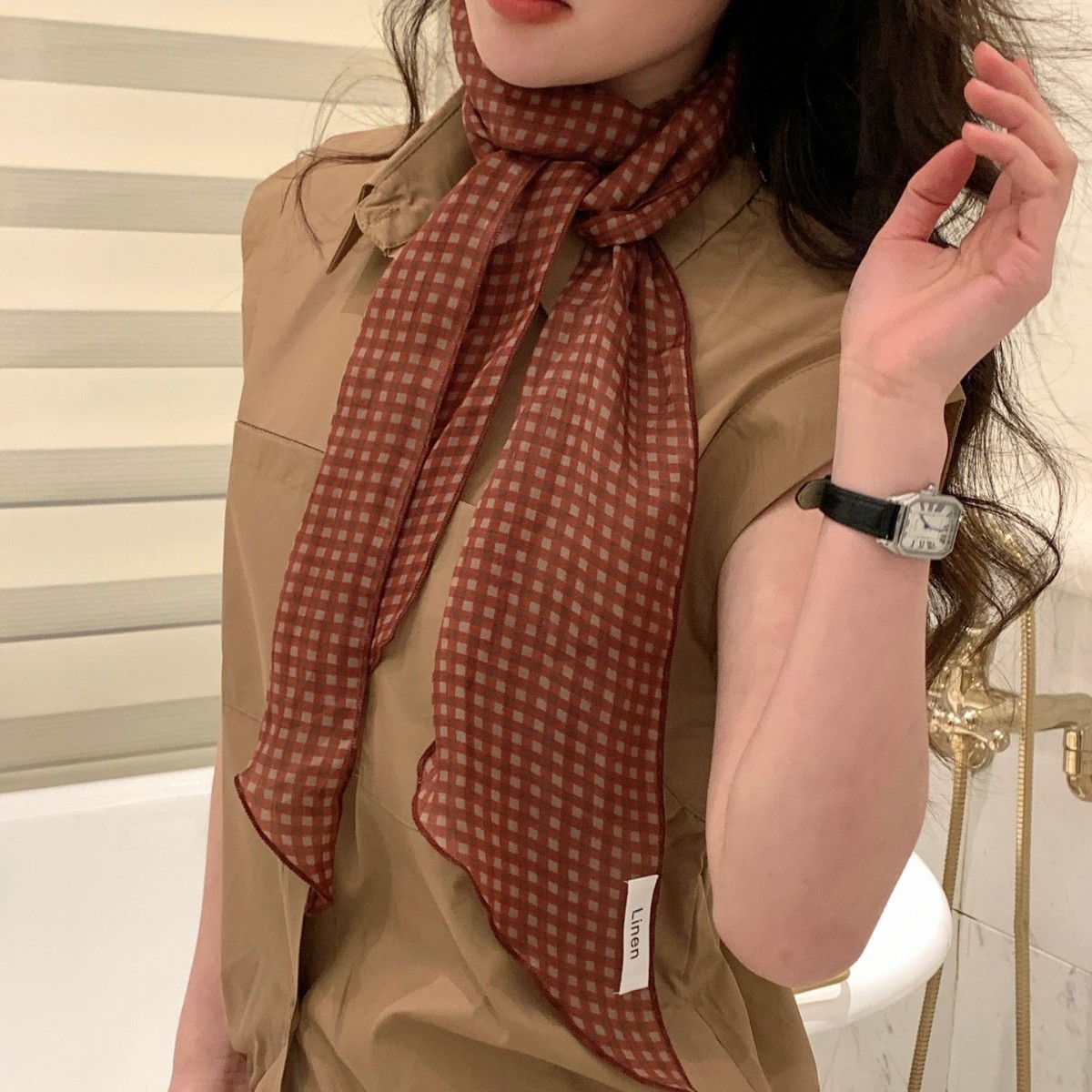 빈티지 예술적 줄무늬 스카프 한국 스타일 올 매치 패션 틈새 스카프 얇은 리본 목 보호 스카프 액세서리